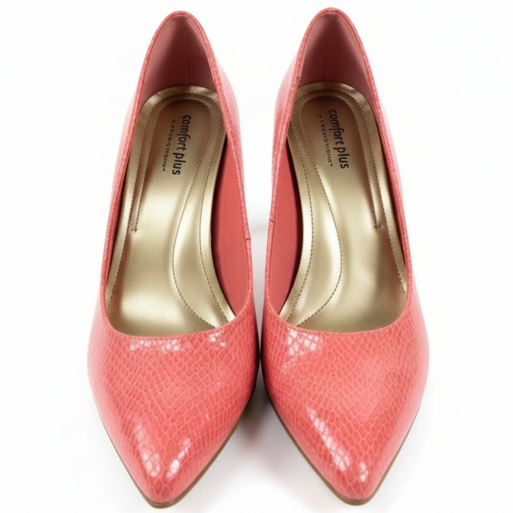 Comfort Plus by Predictions Coral Pink Snakeskin Heels – Size 7.5